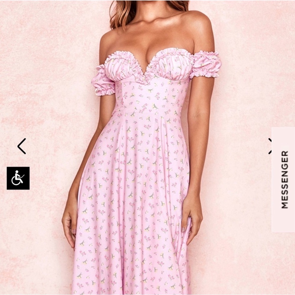 House of CB Light Pink Floral Ruffle Dress